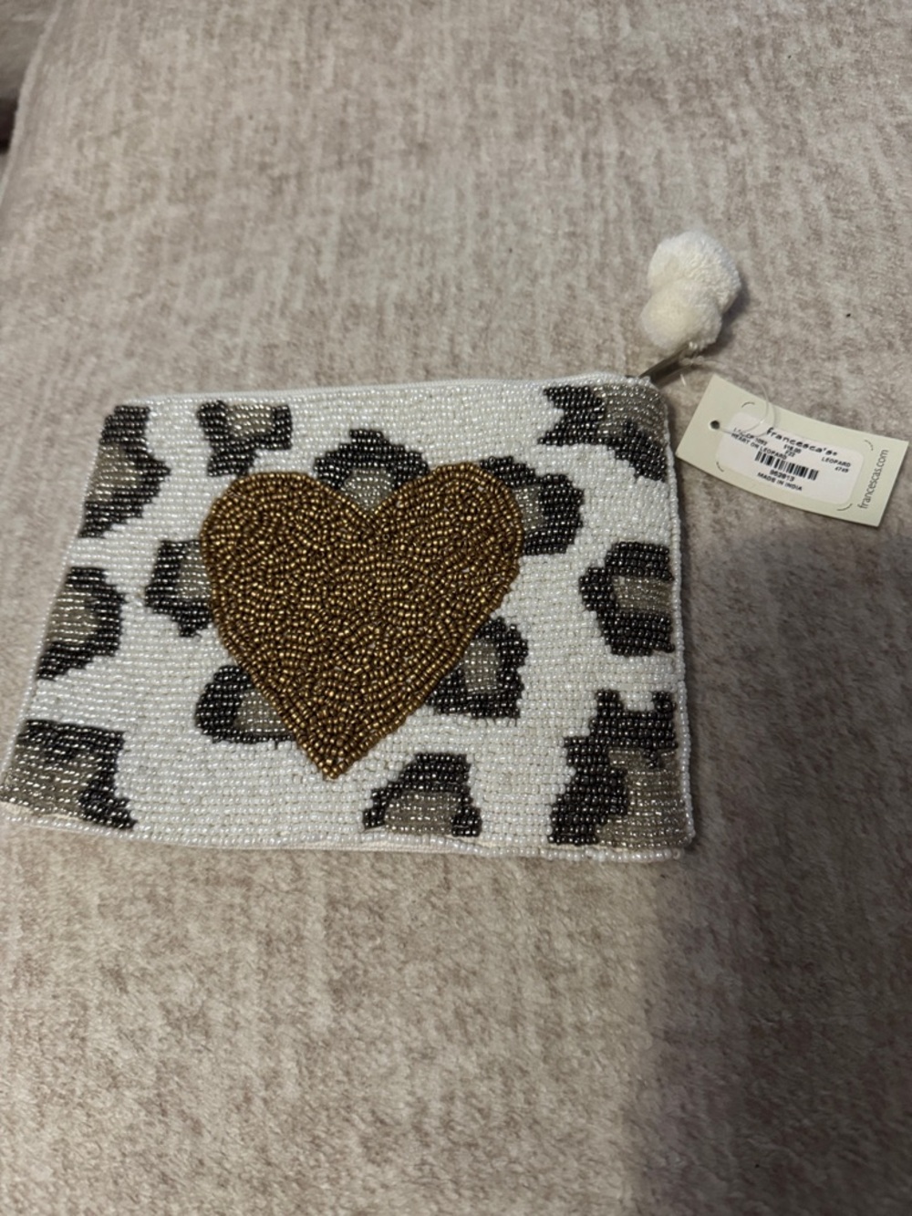 Francesca's White & Silver Beaded Wristlet with Pom